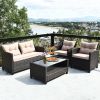 Garden Patio Rattan Armrest Furniture Set Table With Lower Shelf  4 Pcs Set