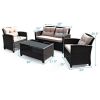 Garden Patio Rattan Armrest Furniture Set Table With Lower Shelf  4 Pcs Set